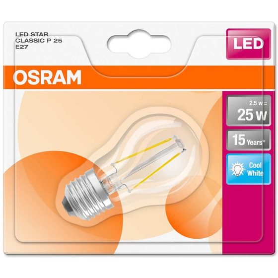 Osram LED Star Classic Filament Lampe E27 Leuchtmittel 2,8W=25W Kaltwei klar