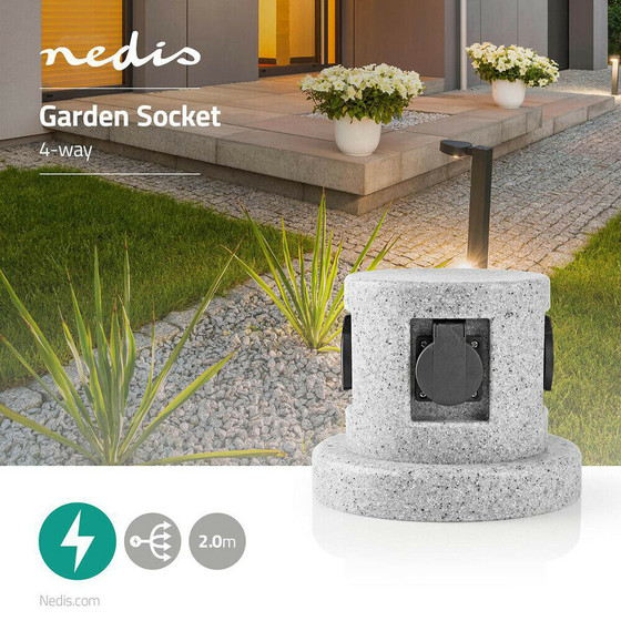 Gartensteckdose Außenbereich 4-fach Steckdosenleiste Steinoptik IP44 4xSchuko Nedis