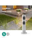 Gartensteckdose Außenbereich 4-fach Steckdosenleiste Steinoptik Säule IP44 4xSchuko Nedis