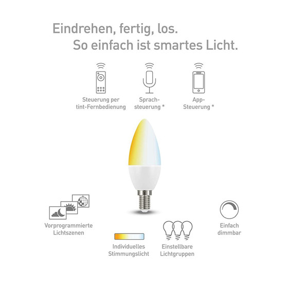 Mller Licht 404008 Tint LED Leuchtmittel Smart Home Kerze 6W Weiss E14 Dimmbar Zigbee