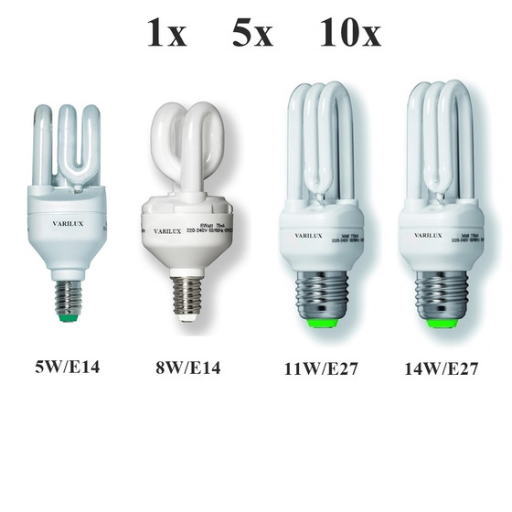 1x 5x 10x Varilux Röhrenlampe E14/E27 5W 8W 11W 14W ESL 2700K Energiesparlampe