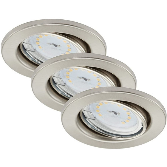 Briloner 7277-032 LED Einbauleuchten Set 3x5W Nickel matt GU10 Dimmschaltbar IP23 inkl. Leuchtmittel