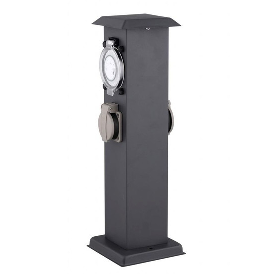 Hi Lite 2 fach Panama Steckdosensule Zeitschaltuhr Energiestation IP44 Edelstahl Anthrazit Eckig