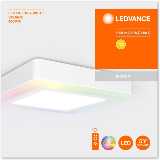 LEDVANCE LED Color+White Deckenleuchte Square 38W Weiss 3000K Warmweiss 40x40 cm