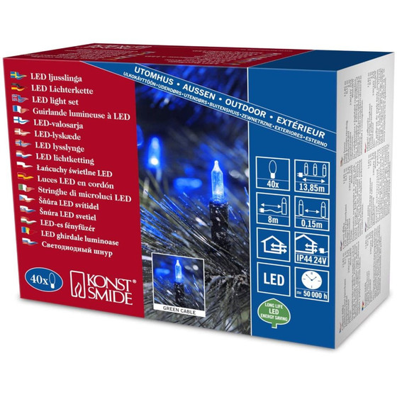 Konstsmide 6004-400 LED Minilichterkette mit 40 Dioden Blau 24V Aussentrafo