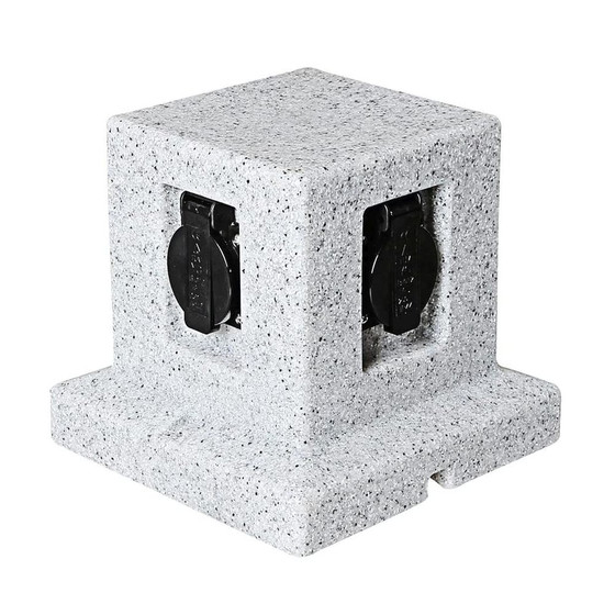 Hi Lite La Paz Energiestation 4 fach Gartensteckdose Steinoptik Grau IP44 230V