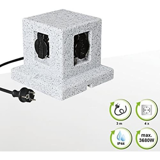 Hi Lite La Paz Energiestation 4 fach Gartensteckdose Steinoptik Grau IP44 230V