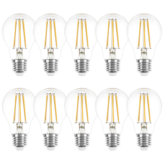 10 x LED Filament Lampen Birnen A60 8W = 75W E27 klar 1055lm Retro warmweiß 2700K Ra>90 DIMMBAR