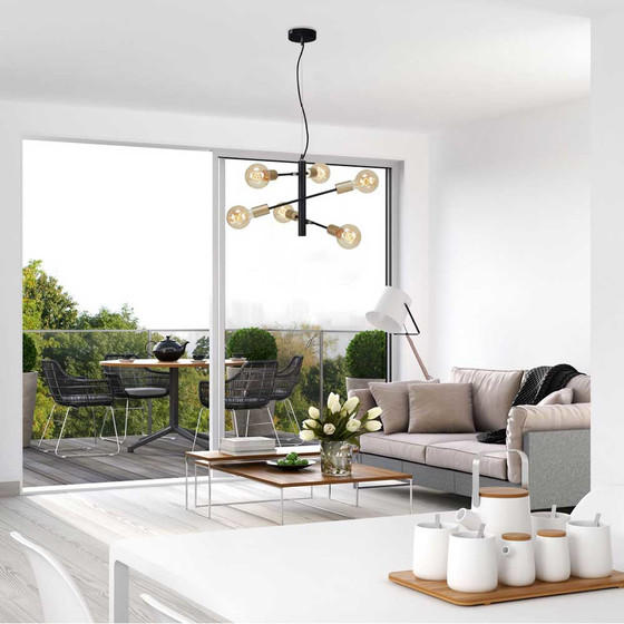 Briloner 4856-065 Pendelleuchte Schwarz/Gold max. 6x60W...