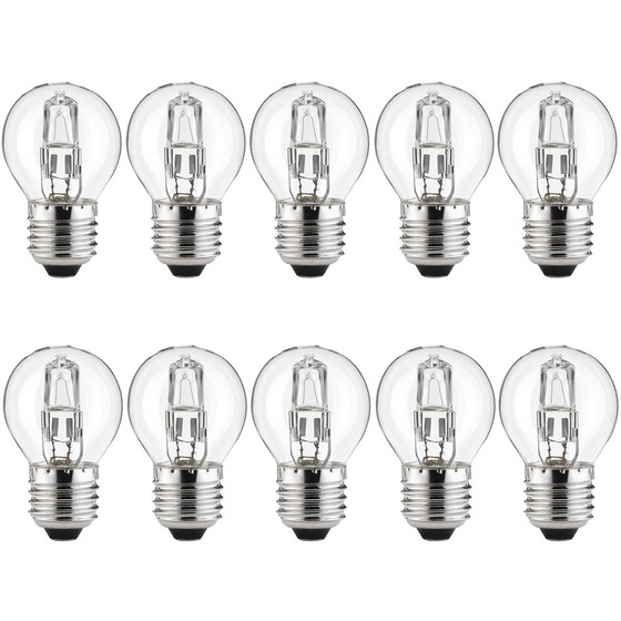 10 x Halogen Lampen Tropfen 18W = 25W / 22W E27 klar Kugel dimmbar warm