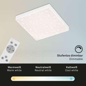 Briloner 7381-016 LED Panel Deckenlampe 30cm 15W 1600lm Dimmbar 3000K-6500K inkl. Fernbedienung Sternenhimmel