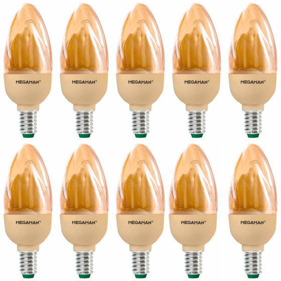 10 x MEGAMAN MM11302 Energiesparlampe Ultra Compact Candle gold 7W E14 warmweiß