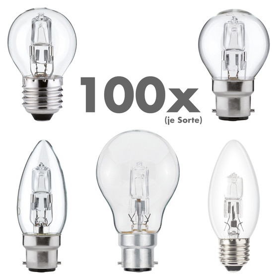100 x Eco Halogen Glühbirne verschiedene Formen | E27...